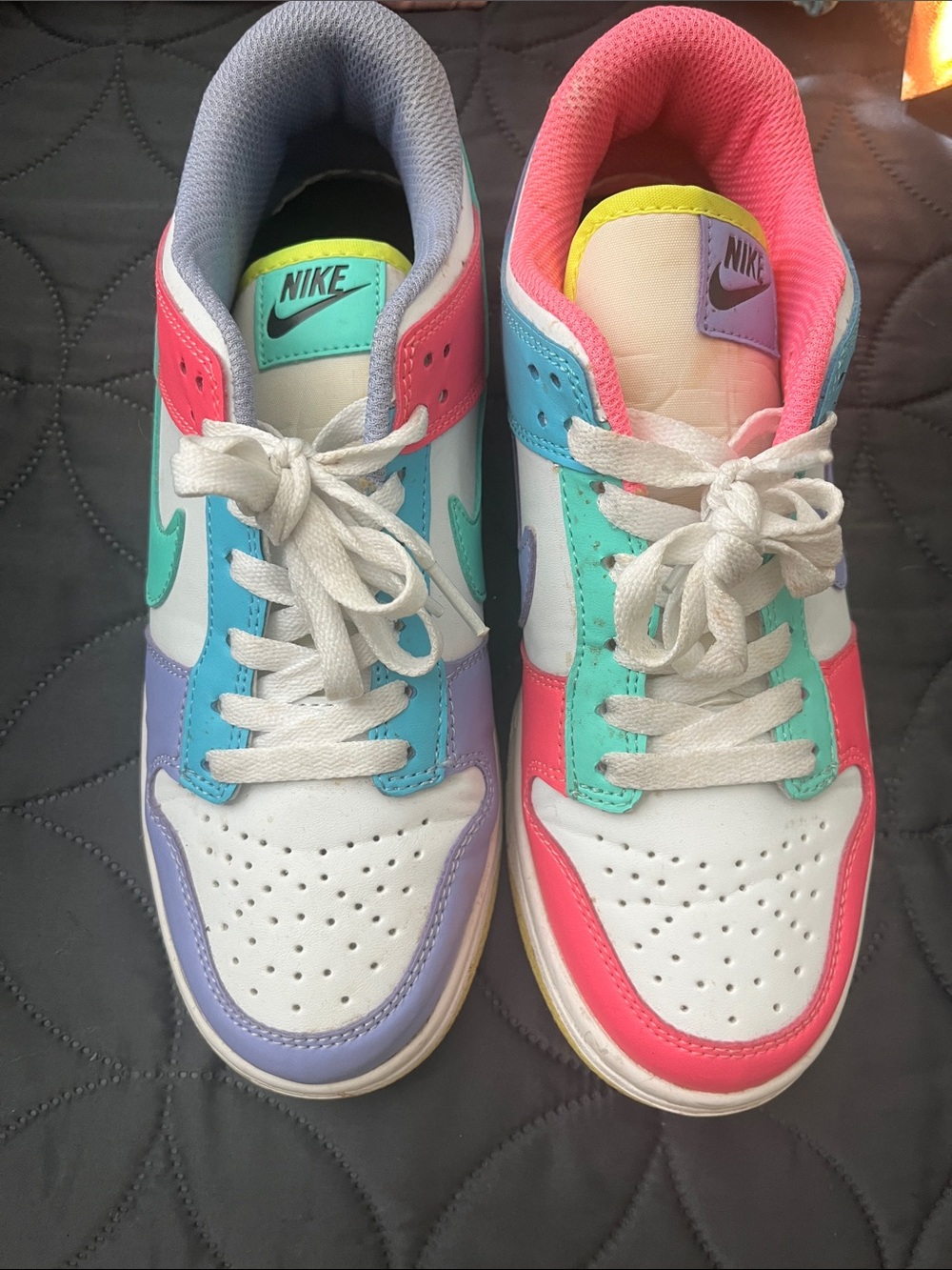 Nike Kids White Sneakers with Pink, Teal, Lavender & Yellow Accents